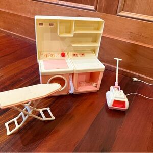 Vintage Barbie Size Toy Laundry Set with Pink and White Colors